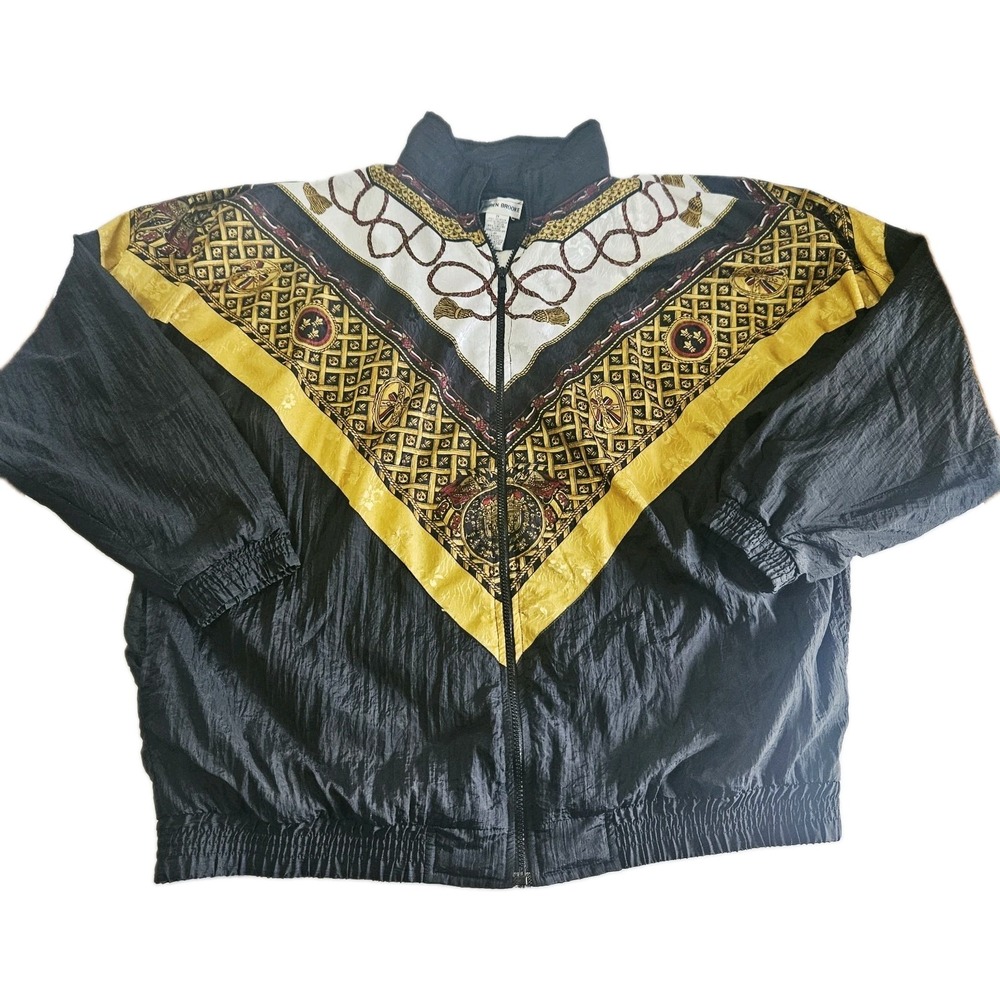 Vintage Lauren Brooke Gold & Black 90s Windbreaker Jacket Size 2XL